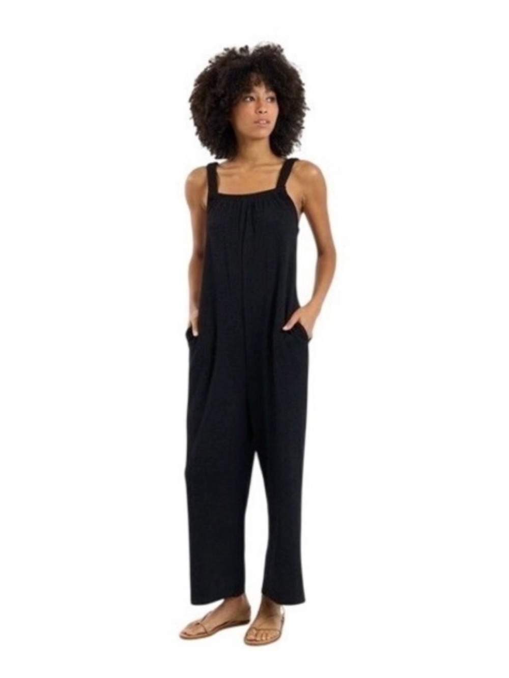 Sundays By Wearesundays Black Wide Leg Jumpsuit XS Square Neck Crepe Pockets